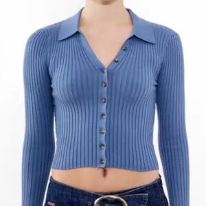 BDG Blue Ribbed Button-Down Women's Shirt